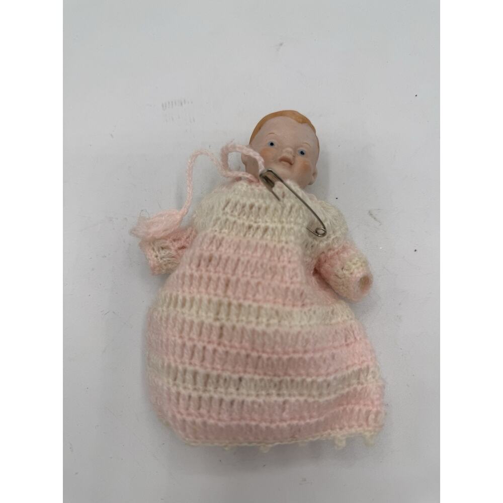 1979 Vintage Shackman Porcelain Doll Fully Jointed In Hand Crocheted Outfit
